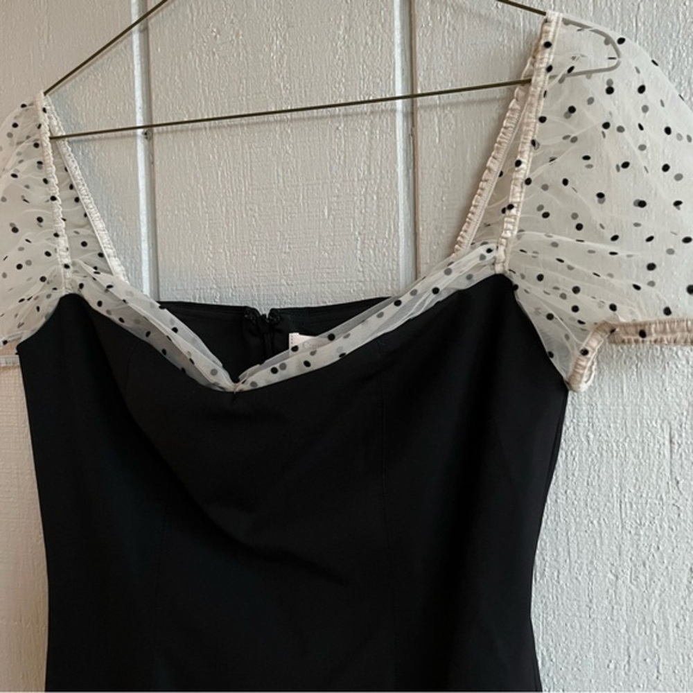 Camila Coelho NWT Organza Puff Sleeve Flocked Dot Mini Dress Black M - Picture 2 of 7